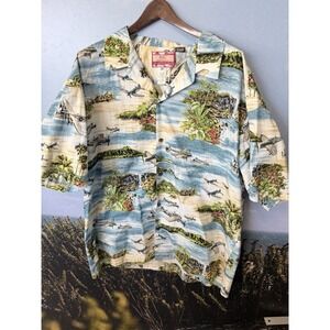 Vintage Hawaiian Shirt RJC Size 2XL 90s Propeller Planes Over Islands Made USA